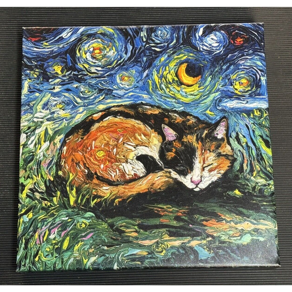 Sleepy Calico Night By Aja Trier Museum Giclee - Picture 1 of 6